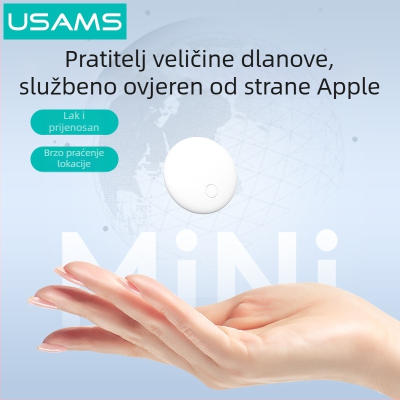 Mini uređaj za sprječavanje gubitka, kompatibilan s iOS-om, domet 12–15 m, baterija 230 mAh, težina 25 g, uključuje torbicu za pohranu, materijal PU koža + ABS