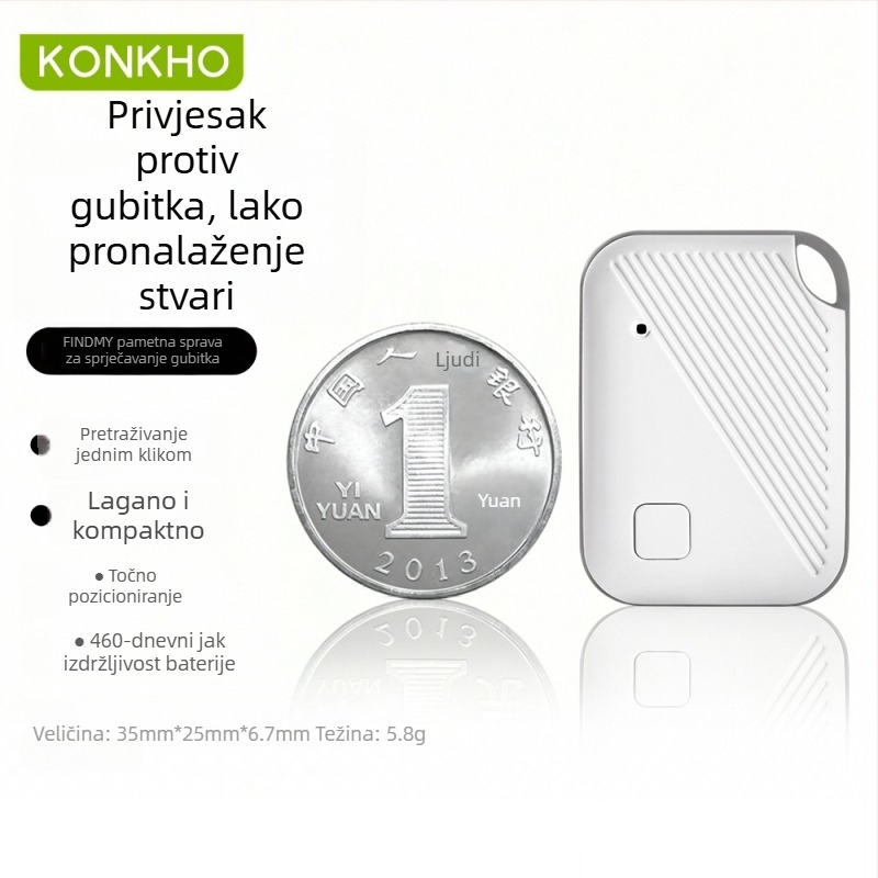 AirTag-kompatibilan anti-gubitnički privjesak-tražilica Bluetooth domet ~50 m baterija CR2025 3V ABS kućište alarm