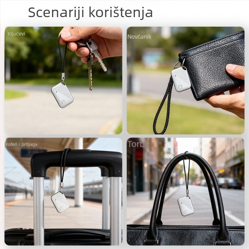 AirTag-kompatibilan anti-gubitnički privjesak-tražilica Bluetooth domet ~50 m baterija CR2025 3V ABS kućište alarm