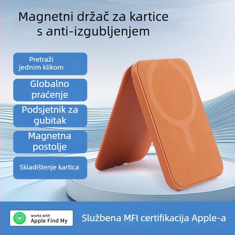 Magnetski držač kartica – lokator, domet 50 m, baterija 120 mAh, USB-C punjenje, kompatibilan s iOS-om, magnetski nosač za telefon i karticu
