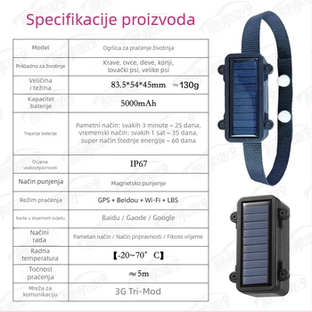 Lokalizator životinja za stoku i ovce s GPS Beidou, alarmi ( vibracija, mobilna, ograda, brzina ), preciznost 3 m, IP67, 30 dana trajanja baterije