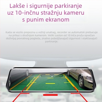10-inčni dvostruki objektiv automobilni dash cam u retrovizoru, 1080p, 170° kut gledanja, WIFI, spremište za TF karticu