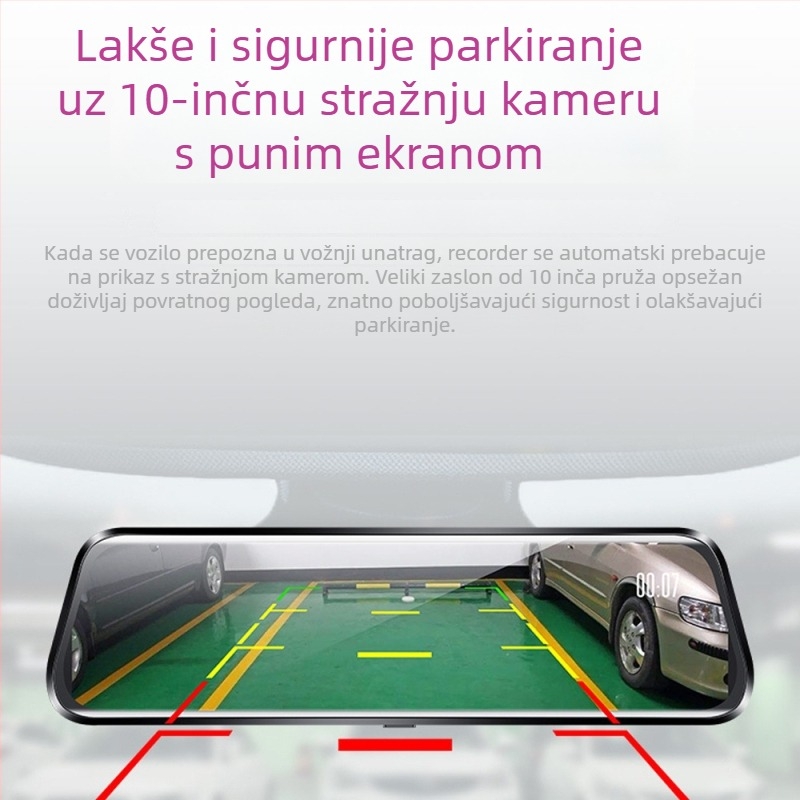 10-inčni dvostruki objektiv automobilni dash cam u retrovizoru, 1080p, 170° kut gledanja, WIFI, spremište za TF karticu