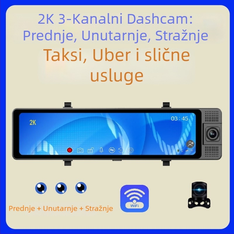 3-lenćni registar stražnjeg ogledala s GPS navigacijom i nadzorom parkiranja, 1440p