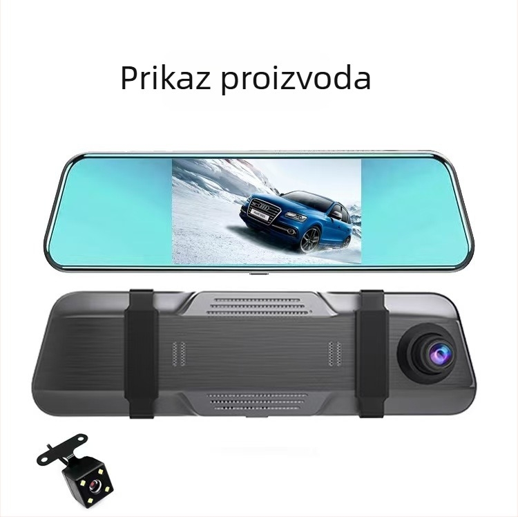 Dvostruki auto dash cam s dodirnim zaslonom od 10 inča, 2160p, prednja i stražnja kamera, Wi-Fi, detekcija pokreta, parkiranje, noćni način, senzor ubrzanja