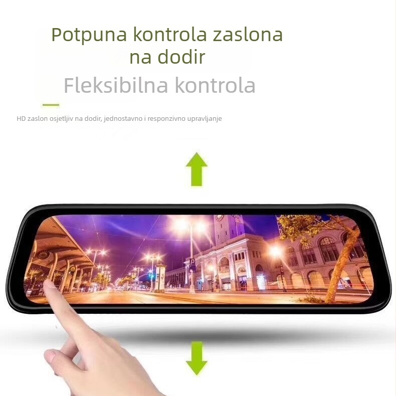 Dvostruki auto dash cam s dodirnim zaslonom od 10 inča, 2160p, prednja i stražnja kamera, Wi-Fi, detekcija pokreta, parkiranje, noćni način, senzor ubrzanja