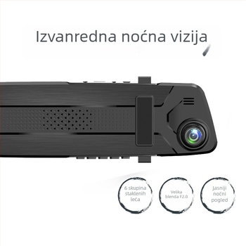 Dvostruki objektiv dash cam u retrovizoru, 170° širokog kuta, 12MP senzor, kružno snimanje, podržava TF karticu do 32GB, USB/HDMI/AV, napajanje 12–24V