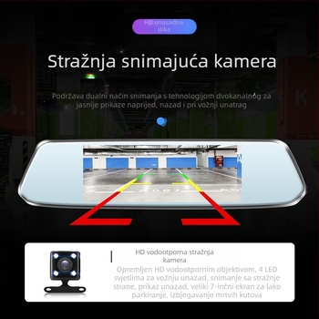 Auto ogledalo dash cam s prednjom i stražnjom dvostrukom lećom, 1080p HD noćno snimanje, DVR