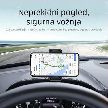 Držač za telefon na instrument tabli automobila s HUD direktnim pogledom, ABS materijal, 360° rotacija, nosač središnje konzole