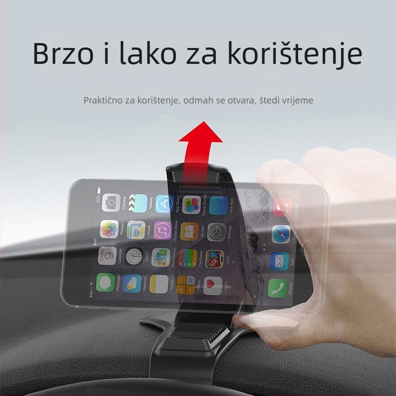 Držač za telefon na instrument tabli automobila s HUD direktnim pogledom, ABS materijal, 360° rotacija, nosač središnje konzole