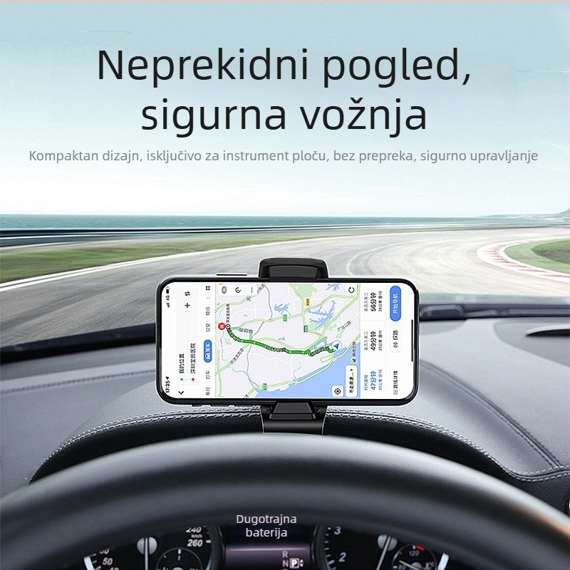 Držač za telefon na instrument tabli automobila s HUD direktnim pogledom, ABS materijal, 360° rotacija, nosač središnje konzole