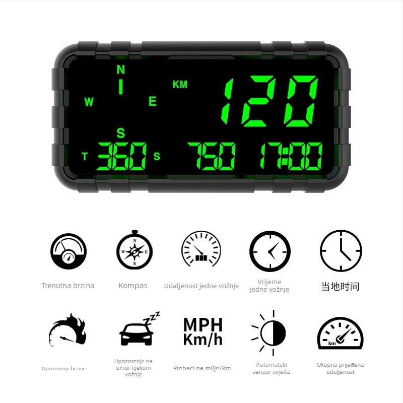 General Tian HUD za automobil s GPS-om, brzinomjerom, odometrom, alarmom brzine i kompasom — univerzalna kompatibilnost