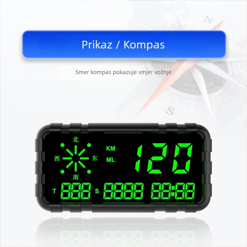 General Tian HUD za automobil s GPS-om, brzinomjerom, odometrom, alarmom brzine i kompasom — univerzalna kompatibilnost
