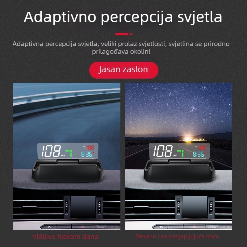 Big Plus HUD zaslon za automobil s GPS navigacijom, USB napajanjem, sklopni dizajn