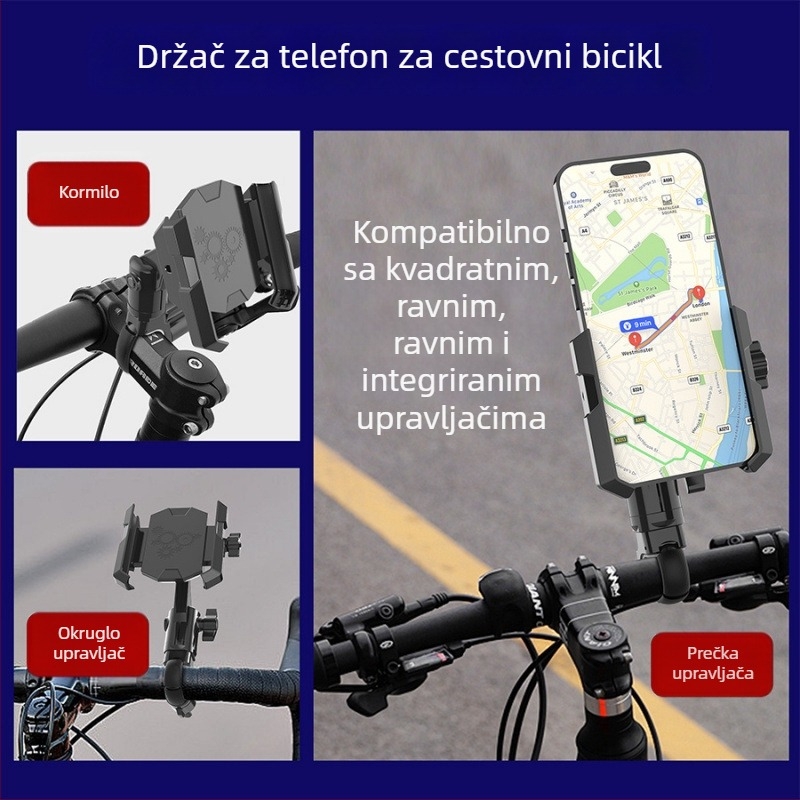Držač telefona za bicikl – tip nosača automobilske vrste za cestovni, planinski i električni bicikl, drveno kućište, opći stil