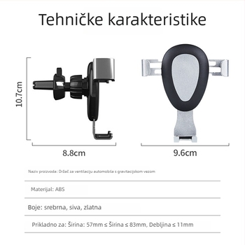 Držač za telefon u automobilu, 360° rotacija, silikon klipsa, ugradnja na otvor za ventilaciju, model bv2566