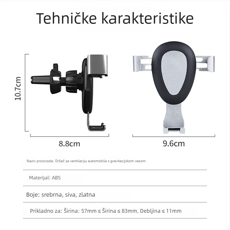 Držač za telefon u automobilu, 360° rotacija, silikon klipsa, ugradnja na otvor za ventilaciju, model bv2566