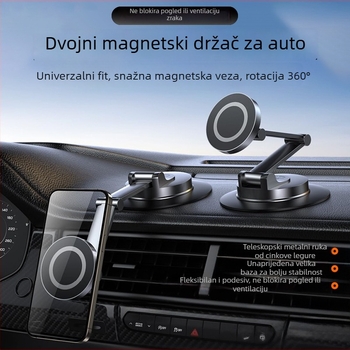 Držač za automobil od legure s magnetnim 360° rotacijom, dvostruko sklopivi držač za telefon i navigaciju na središnjoj konzoli