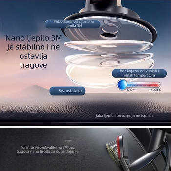 Držač za automobil od legure s magnetnim 360° rotacijom, dvostruko sklopivi držač za telefon i navigaciju na središnjoj konzoli