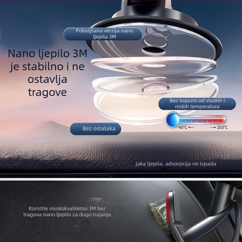 Držač za automobil od legure s magnetnim 360° rotacijom, dvostruko sklopivi držač za telefon i navigaciju na središnjoj konzoli