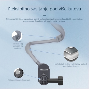 Naglašen držač za vrat s projekcijskim nosačem za Insta360 Ace Pro 2 i sportske kamere — Materijal: silikon, PC, metal; Model: standardni U-oblik držača