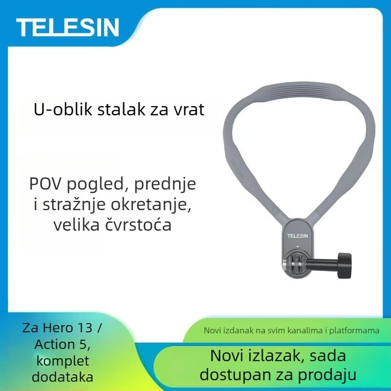 Naglašen držač za vrat s projekcijskim nosačem za Insta360 Ace Pro 2 i sportske kamere — Materijal: silikon, PC, metal; Model: standardni U-oblik držača