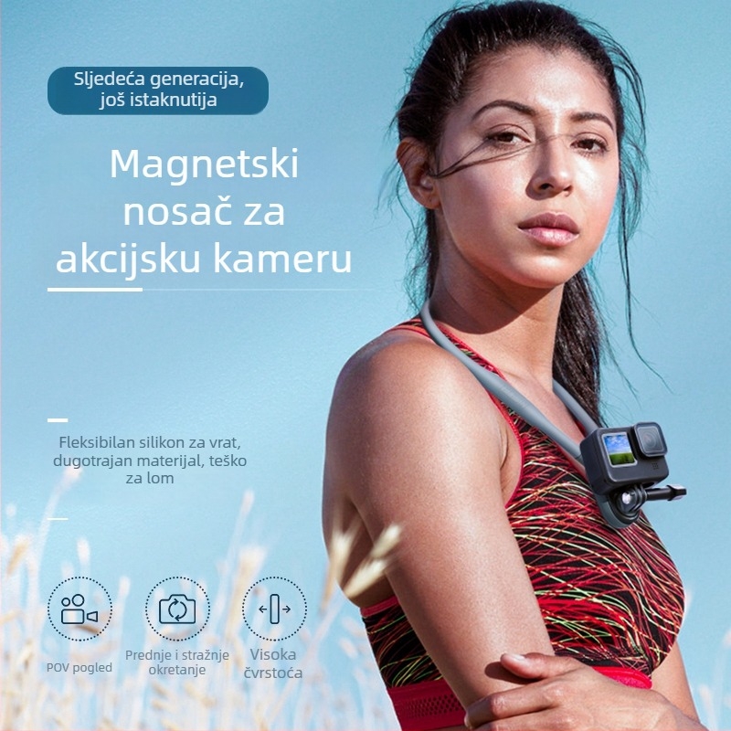 Naglašen držač za vrat s projekcijskim nosačem za Insta360 Ace Pro 2 i sportske kamere — Materijal: silikon, PC, metal; Model: standardni U-oblik držača