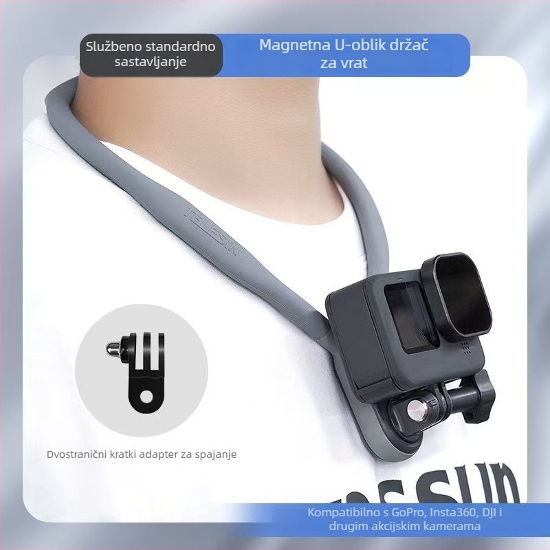 Naglašen držač za vrat s projekcijskim nosačem za Insta360 Ace Pro 2 i sportske kamere — Materijal: silikon, PC, metal; Model: standardni U-oblik držača