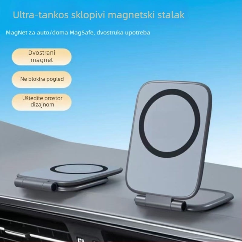 Tesla magnetski držač za telefon u automobilu — višenamjenski, ultra-tanki, sklopivi (Materijal: plastika; Funkcija: antivibracijski; Stil: univerzalni; Prilagodba: podržana)