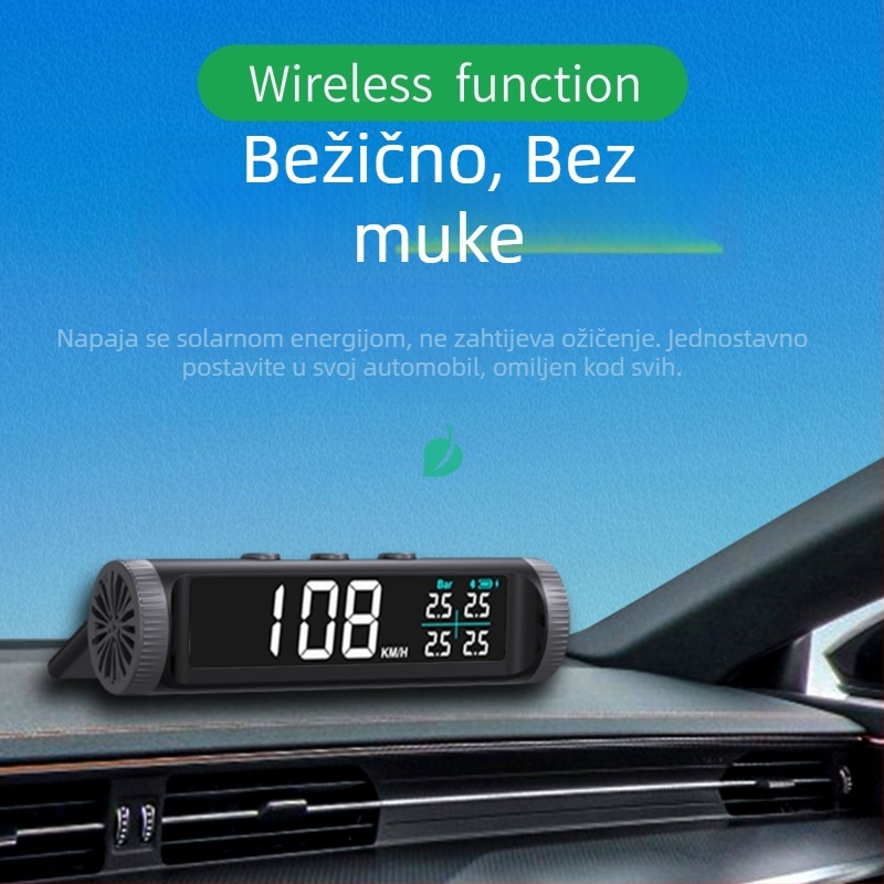 2025 Solarni HUD za automobil s prikazom brzine, napona, temperature vode i tlaka u gumama