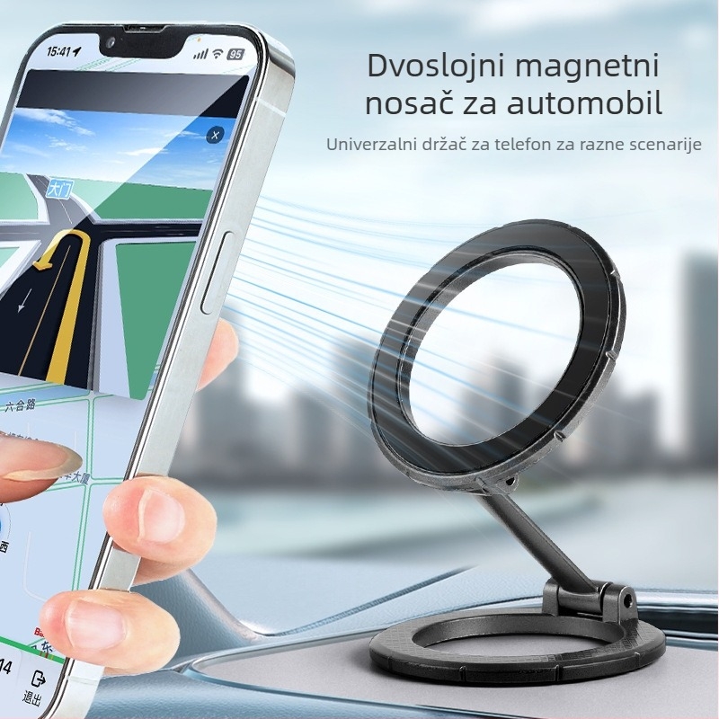 Držač za telefon u automobilu s magnetskim usisavanjem, sklopivim i rotirajućim, antivibracijski, univerzalni, aluminijska legura