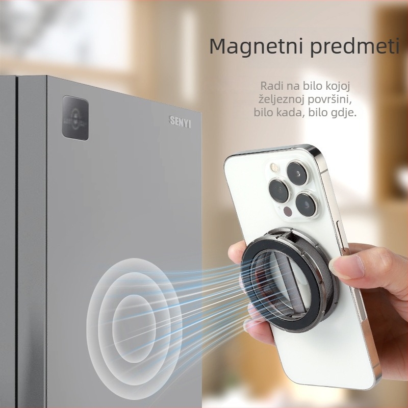Držač za telefon u automobilu s magnetskim usisavanjem, sklopivim i rotirajućim, antivibracijski, univerzalni, aluminijska legura