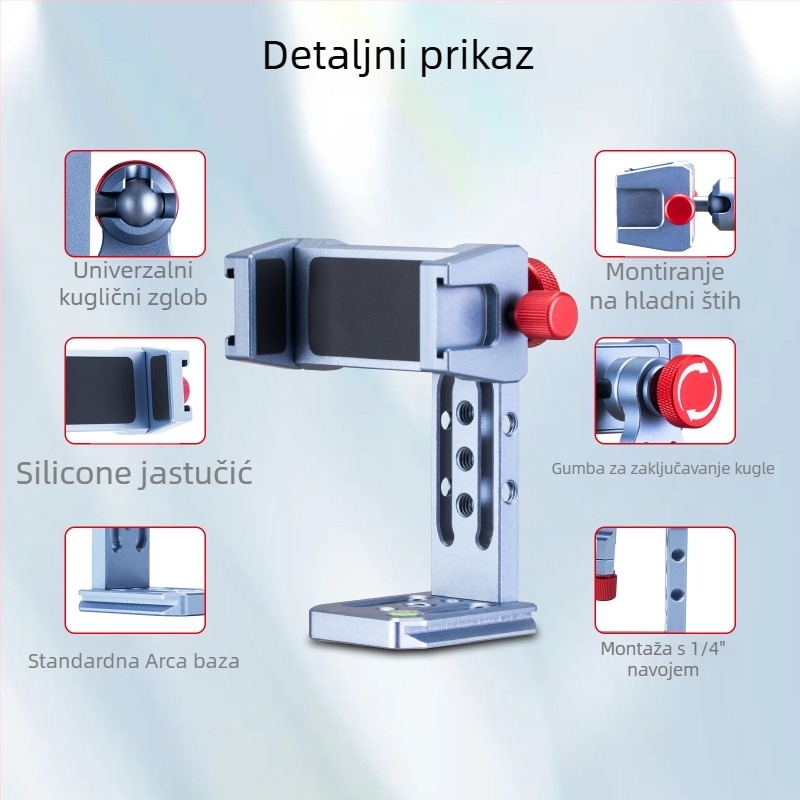 PH78 Držač za mobitel s tlmenjem, hladna šina, horizontalna i vertikalna rotacija, aluminijska legura