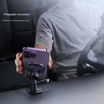 Magnetski držač za mobitel u automobilu, ljepljiva baza na ploči instrumenta, univerzalno, ABS i PC