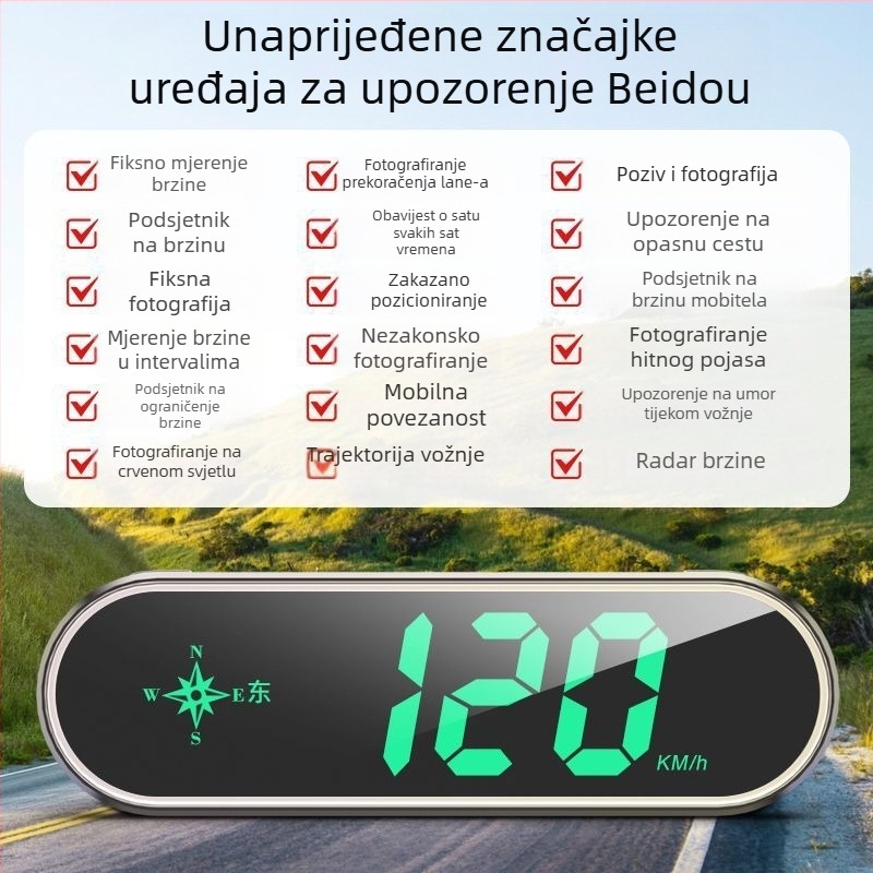 Automobilski radar upozorenja s Beidou HUD-om, glazovno najavljivanje brzine i upozorenja — Šifra proizvoda: 41741z64h75252; Mogućnost prilagodbe; Funkcija: razne sigurnosne rubrike