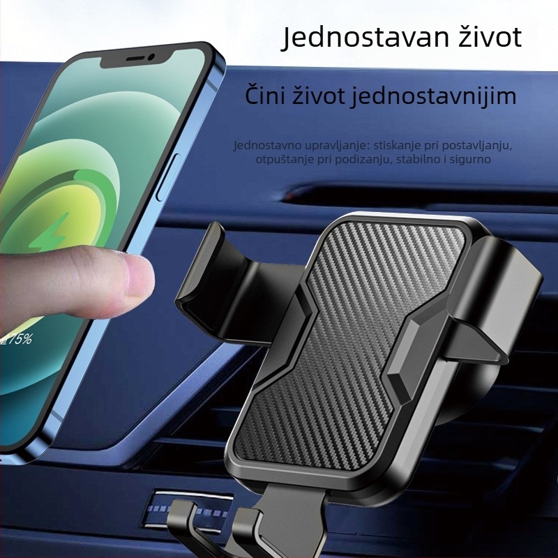 Držač za mobitel u automobilu s gravitacijskim mehanizmom, klipsa za ventilaciju, kožna tekstura površine, plastično kućište