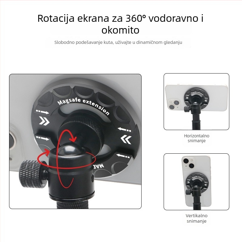 Držač za telefon u autu – MagSafe magnetska baza, univerzalni 1/4-inčni otvor za vijak, aluminijska legura, dvostruko hladno postolje