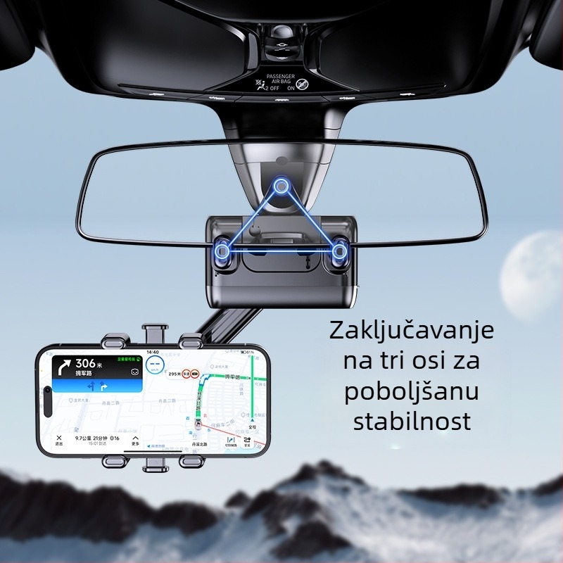 Držač za telefon za stražnji ogledalo automobila s konstrukcijom užeta – univerzalni AR navigacijski nosač, snap-on ugradnja, prilagodljiv