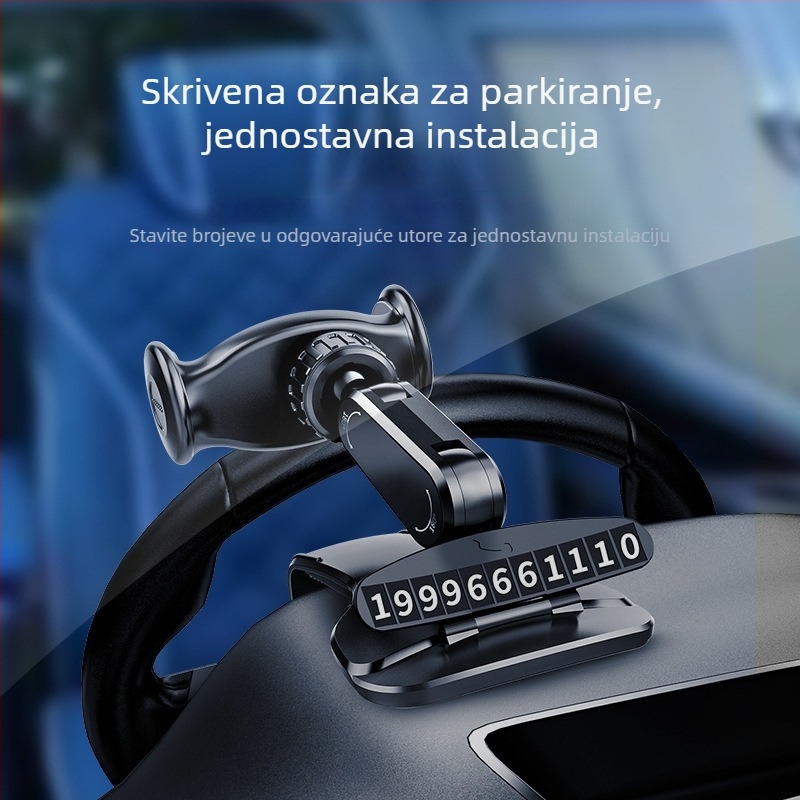 Automobilski držač za telefon s HUD vizualnom podrškom; ABS + silikon + hardver; univerzalna kompatibilnost; podrška prilagodbi; pogodan za instrument ploču, vizir i retrovizor.