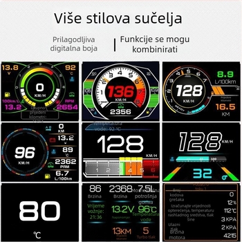 OBD Head-Up zaslon s tachometrom, temperaturom ulja i vode, LCD 480p, model XAS-K10, napajanje preko OBD