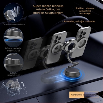 Dualni magnetski držač za auto za telefon, sklopivi, podesivi, rotirajući, metalna konstrukcija, MagSafe kompatibilan