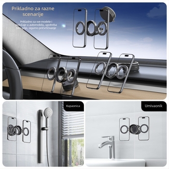 Dualni magnetski držač za auto za telefon, sklopivi, podesivi, rotirajući, metalna konstrukcija, MagSafe kompatibilan