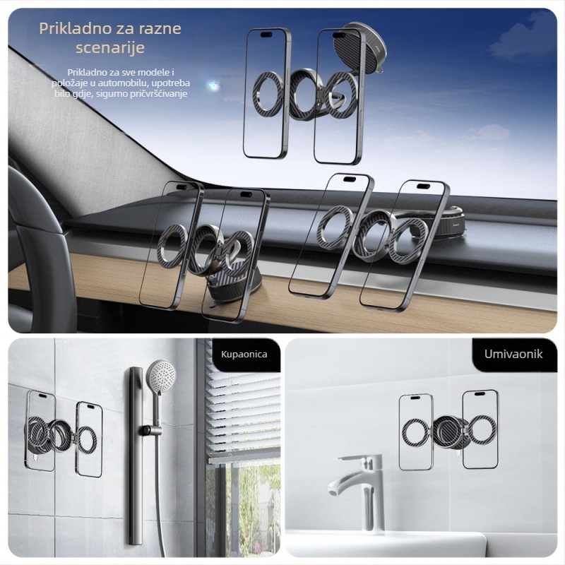 Dualni magnetski držač za auto za telefon, sklopivi, podesivi, rotirajući, metalna konstrukcija, MagSafe kompatibilan