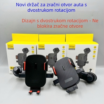 Auto nosač za otvor zraka s dvostrukim rotacijskim produženjem, kompatibilan s navigacijom, 360° rotacija, plastika