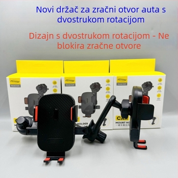 Auto nosač za otvor zraka s dvostrukim rotacijskim produženjem, kompatibilan s navigacijom, 360° rotacija, plastika