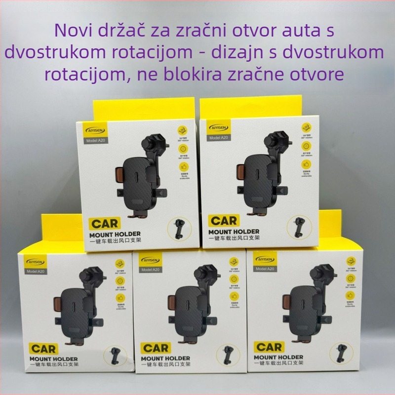 Auto nosač za otvor zraka s dvostrukim rotacijskim produženjem, kompatibilan s navigacijom, 360° rotacija, plastika