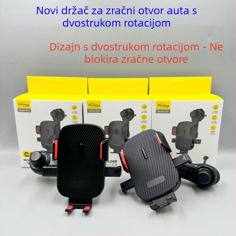 Auto nosač za otvor zraka s dvostrukim rotacijskim produženjem, kompatibilan s navigacijom, 360° rotacija, plastika