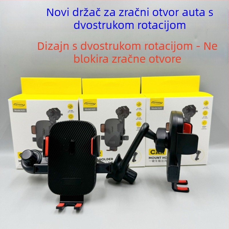 Auto nosač za otvor zraka s dvostrukim rotacijskim produženjem, kompatibilan s navigacijom, 360° rotacija, plastika