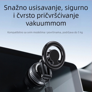 Držač za telefon u automobilu s vakuum ventuzom, 3-osi sklopni i rotirajući, MagSafe magnetska baza, konstrukcija od legure