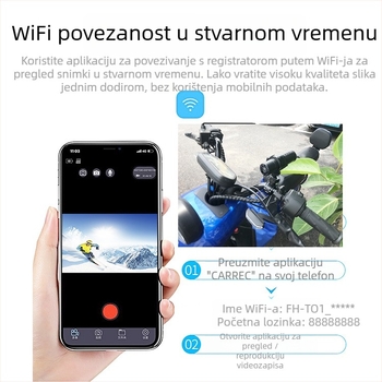 T1 Moto dash kamera - 1080P, 140° kut gledanja, TF kartica do 128GB, vodootporna za vanjsku upotrebu, napajanje 12V